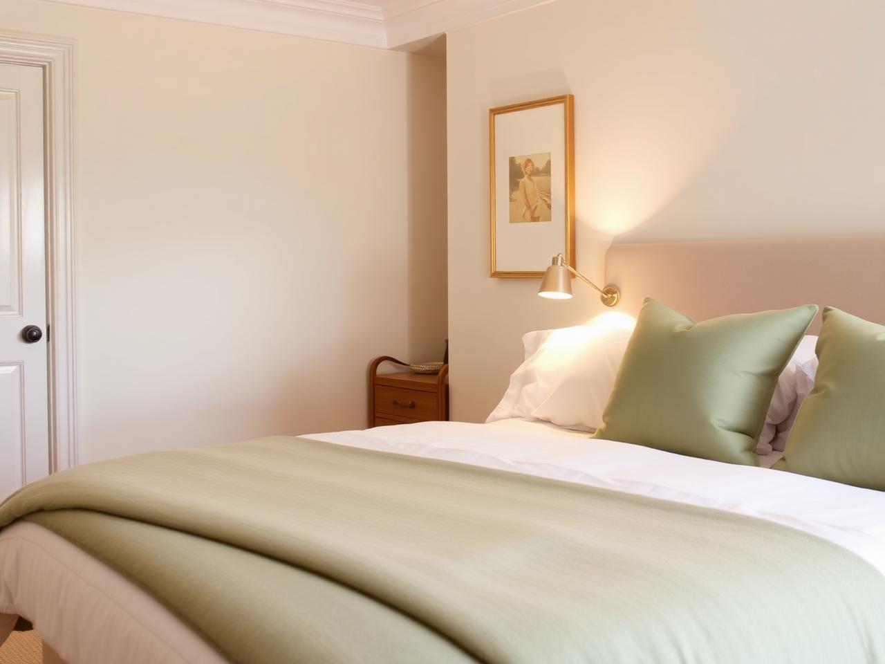 HLP Living furnished bedroom with sage and cream styling